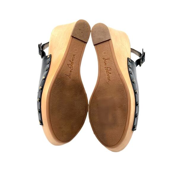 SAM EDELMAN Camilla Black Leather Studded Slingback  Wood Wedge Platform Sz 10 - Picture 10 of 10